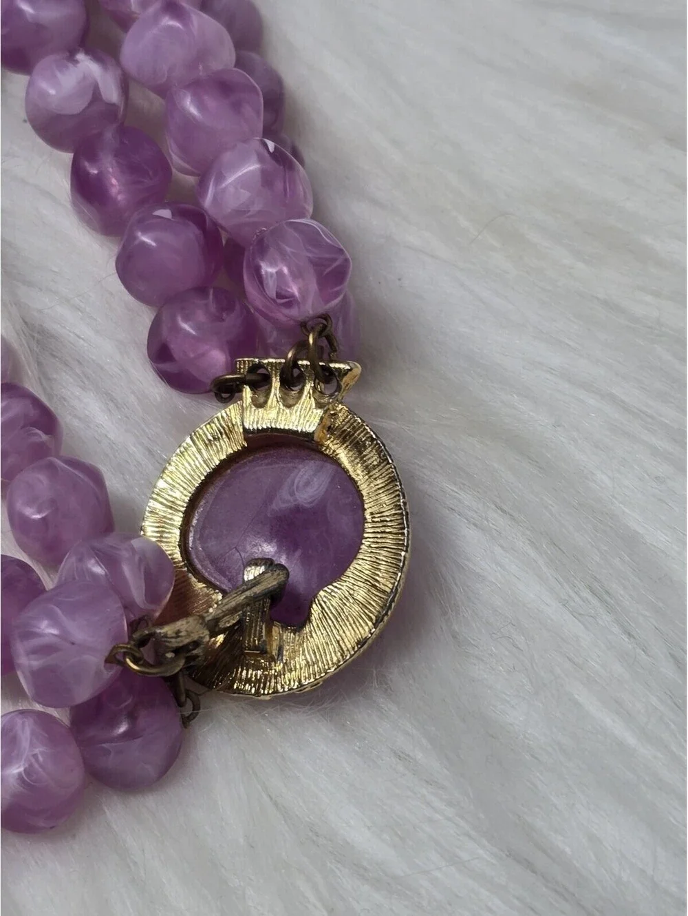 Vtg Kramer Signed Purple Marbled Lucite Bead Necklace Set